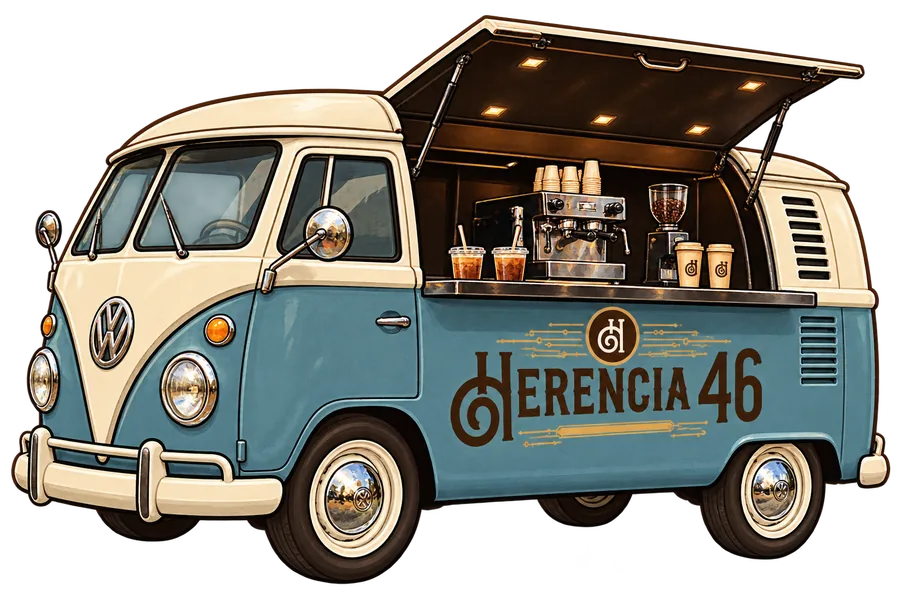 Ilustración de la combi azul de Herencia 46
